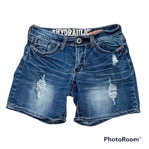 HYDRAULIC distressed denim jean shorts Sammie Boyfriend, embroidered pockets, 0.